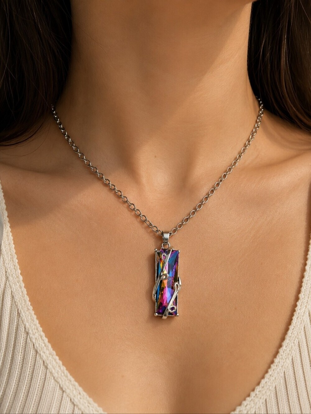 3/$30 Elegant Mystic Rainbow Crystal Necklace